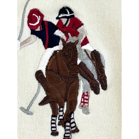 U.S. Polo Assn. Men’s Vtg  Hoodie Cream M Long Sleeve Embroidered Logo 2-Button - Picture 15 of 16
